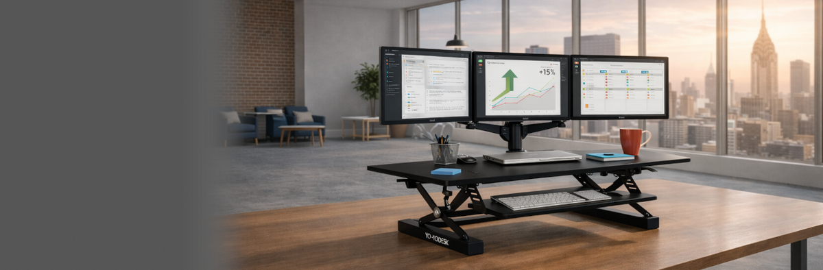 Triple Monitor Standing Desk Converters | Risers | Yo-Yo DESK®