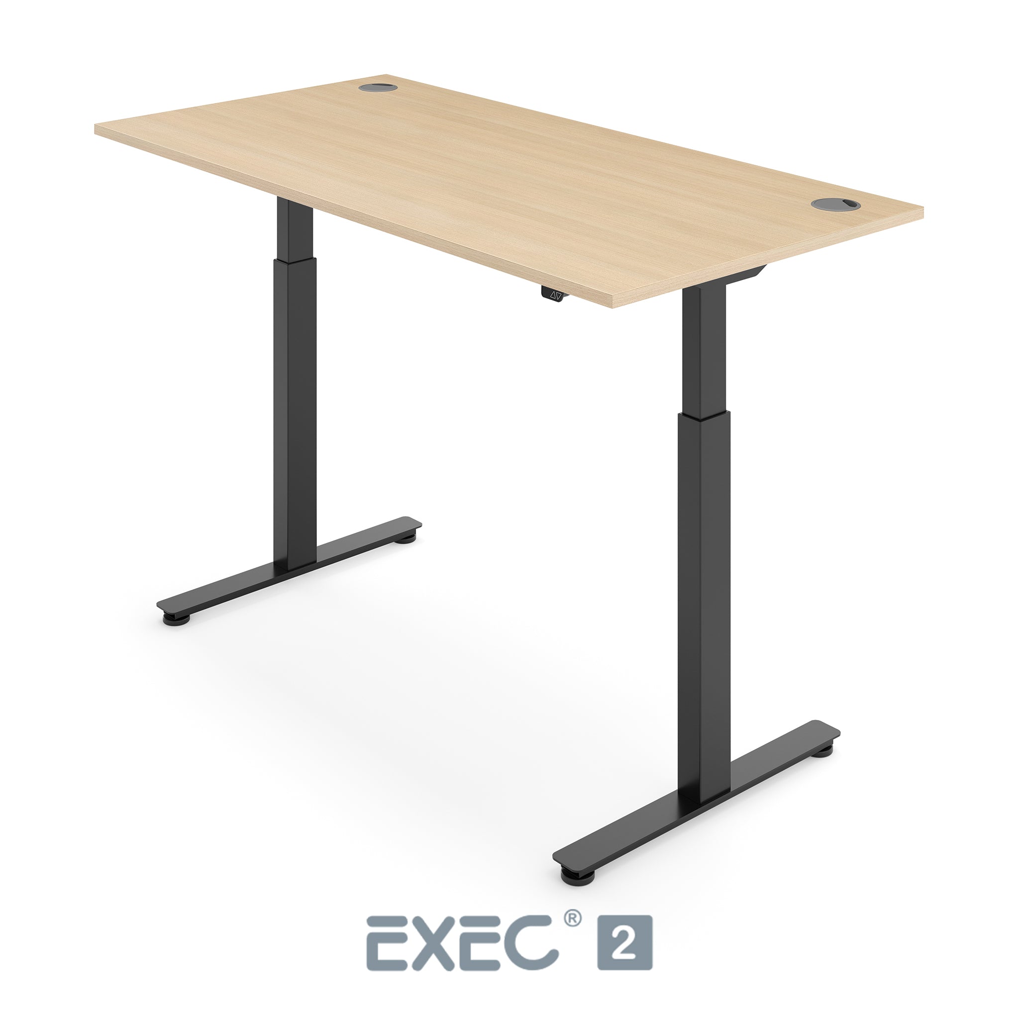 oak height adjustable desk with black frame