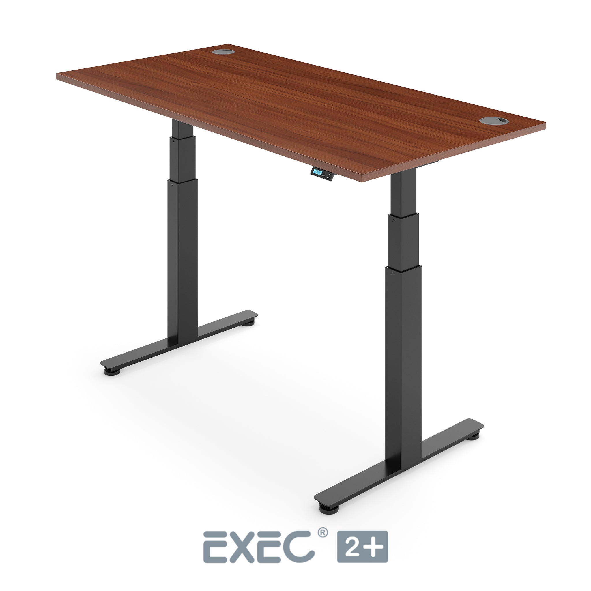walnut height adjustable desk with black frame